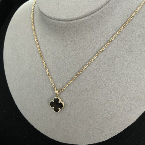 Beautiful Solid 14k Gold Diamond Cut Rope Chain 18in & 10k Clover DOUBLE SIDED - Picture 2 of 16